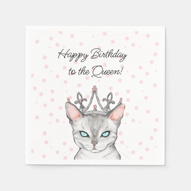 Queen Cat mit Tiara Birthday Napkins Serviette (Vorderseite)