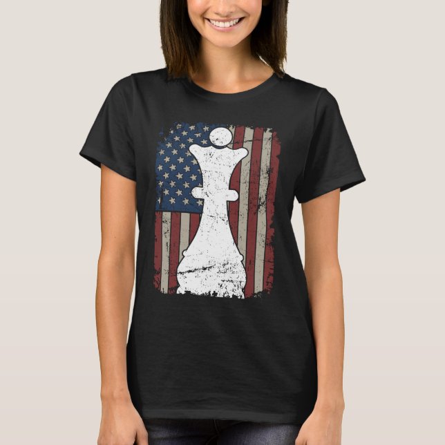 Queen Chess Piece USA Flag  Girl Ladies Womens Che T-Shirt (Vorderseite)