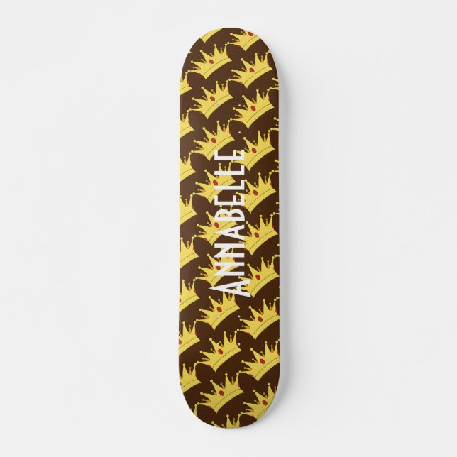 Queen Crown Gold Black Skateboard (Vorne)