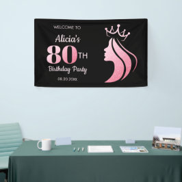 Queen Crown Pink Glitzer Black 80. Geburtstag Banner