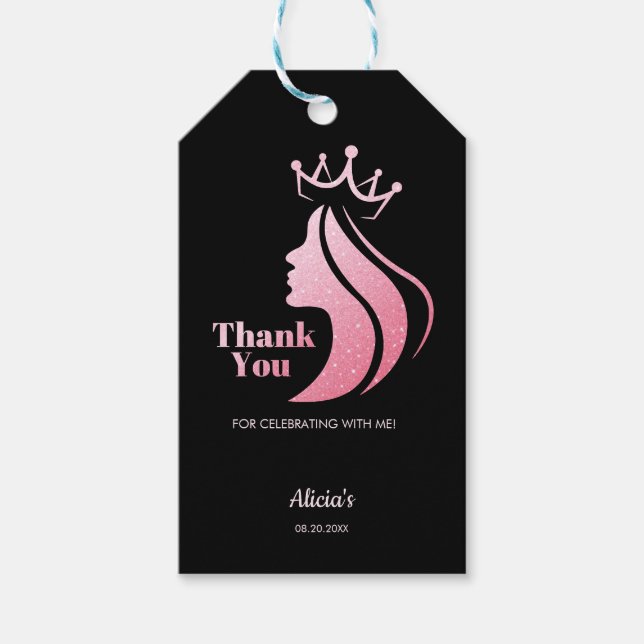 Queen Crown Pink Glitzer Black Birthday Vielen Dan Geschenkanhänger (Vorderseite)