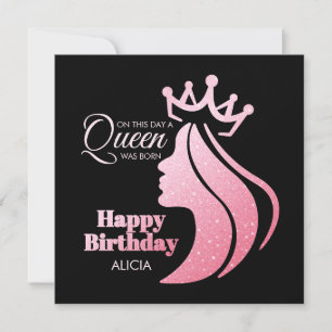 Queen Crown Pink Glitzer Black Happy Geburtstag Feiertagskarte
