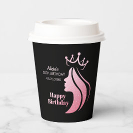 Queen Crown Pink Glitzer Black Happy Geburtstag Pappbecher