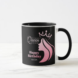 Queen Crown Pink Glitzer Black Happy Geburtstag Tasse