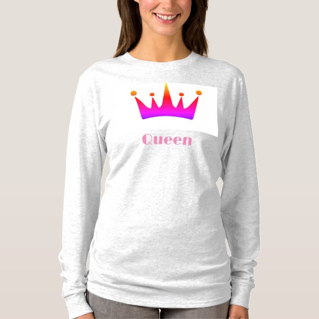 Queen Custom Text Crown Image Ash Long Sleeve T-Shirt (Vorderseite)