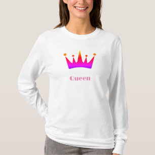 Queen Custom Text Krone Bild Weiß Langarmshirt T-Shirt