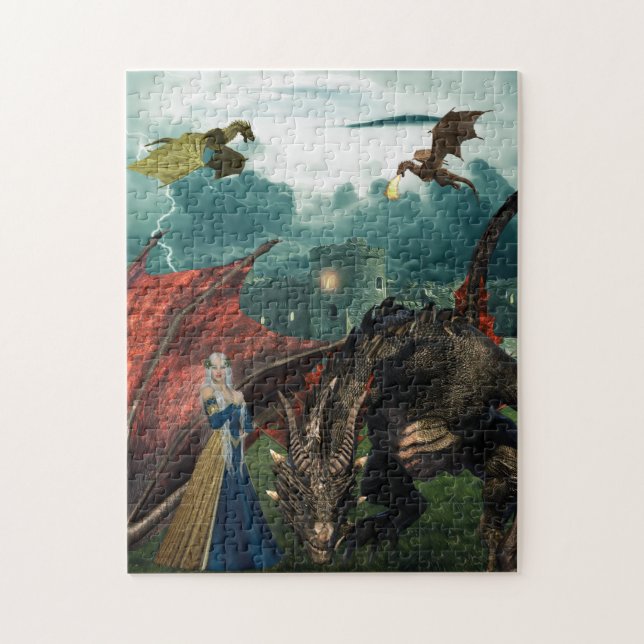 Queen Dragons Wyvern Feuerparadies Burg Puzzle (Vertikal)