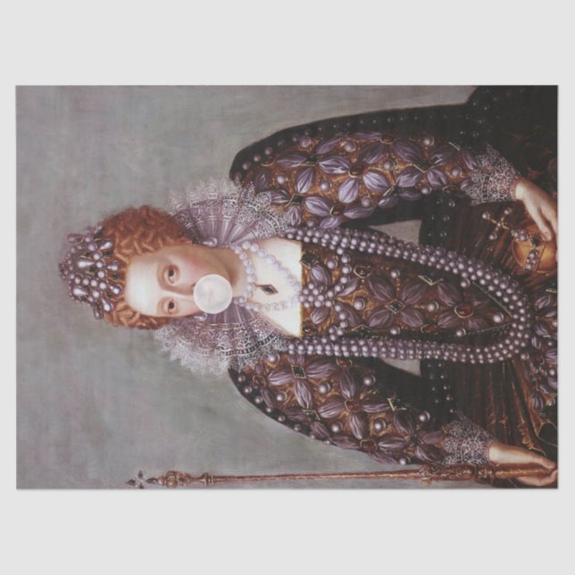 Queen Elizabeth I bläst weißes Kaugummi Seidenpapier (Vorderseite)