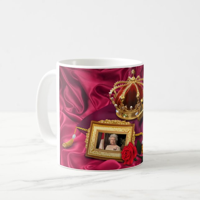 Queen Elizabeth II Crown & Picture Coffee Tasse (Vorderseite Links)