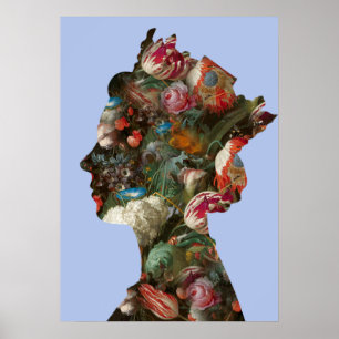 Queen Elizabeth II Silhouette Blumen Groß  Poster