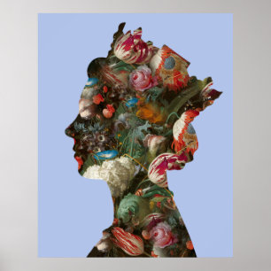 Queen Elizabeth II Silhouette Blumen Groß  Poster