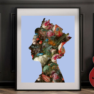 Queen Elizabeth II Silhouette Blumen Groß Poster
