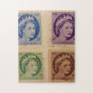 Queen Elizabeth Vintage Briefmarken Puzzle/Jigsaw Puzzle