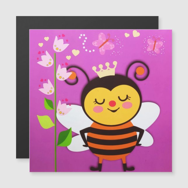 Queen Happy Little Honey Bee Blume Butterfly Magnetkarte (Vorne/Hinten)
