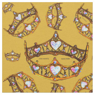 Queen Hearts Gold Crown Tiara Muster Goldenrod Stoff