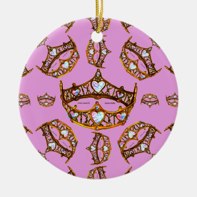 Queen Hearts Gold Crown Tiara Muster rosa lilac Keramikornament (Vorne)