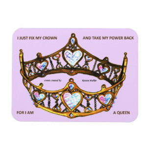 Queen Hearts Gold Crown Tiara rosa lila Text Magnet