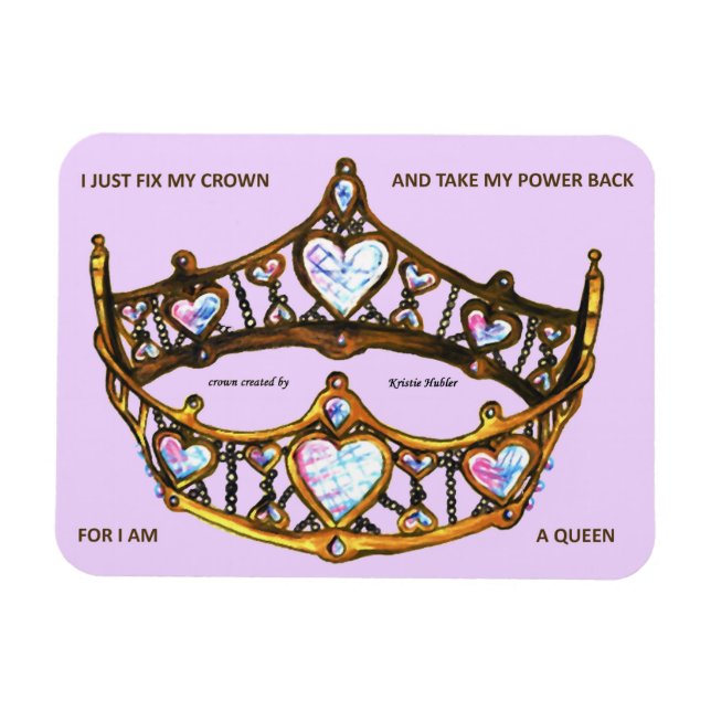 Queen Hearts Gold Crown Tiara rosa lila Text Magnet (Horizontal)