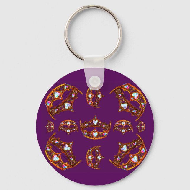Queen Hearts Gold Crowns Tiaras königliches lila Schlüsselanhänger (Vorderseite)