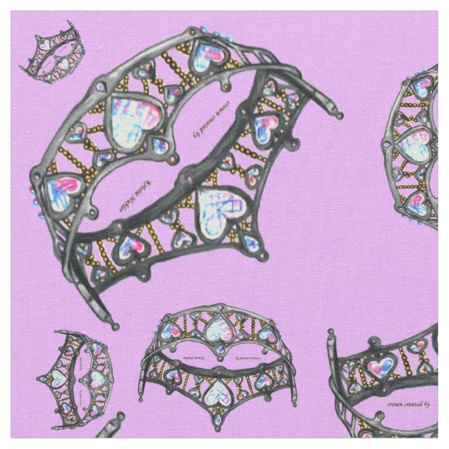 Queen Hearts Silver Crown Tiara Muster rosa lilac Stoff (Nahaufnahme)