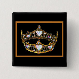 Queen Hearts Yellow Crown Tiara weiße Taste Button