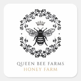 Queen Honey Bee Black White Gold Product Labels Quadratischer Aufkleber