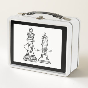 Queen & King Liebe Schach-Metal-Lunchbox Metall Brotdose