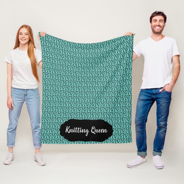 Queen Needles Muster +Etikett Aquamarin + Schwarz Fleecedecke (Beispiel)
