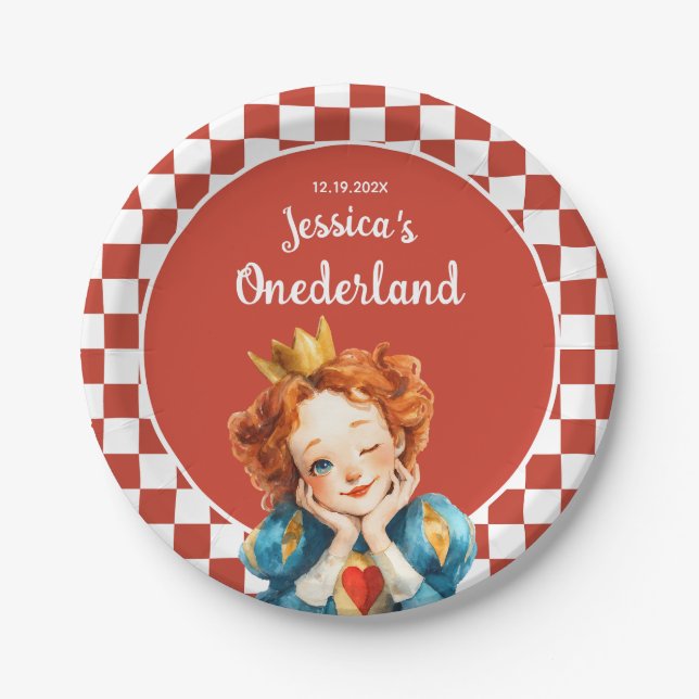 Queen of Hearts Alice in ONEDERLAND 1st Birthday  Pappteller (Vorderseite)