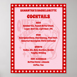 Queen of Hearts Bachelorette Cocktail Menu Sign Poster