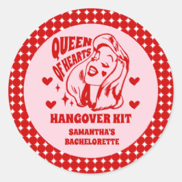 Queen of Hearts Bachelorette Party Hangover Kit Runder Aufkleber