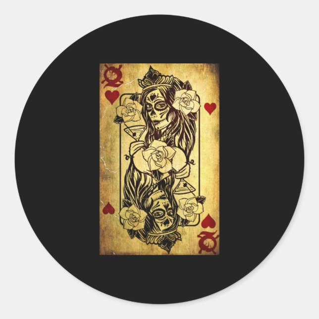 Queen Of Hearts Card Deck Old Runder Aufkleber (Vorderseite)