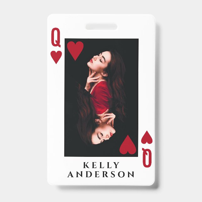 Queen of Hearts Feminine Photo Hairdresser Name Ausweis (Vorderseite)