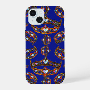 Queen of Hearts Goldene Kronen Tiara blau violett iPhone 15 Hülle