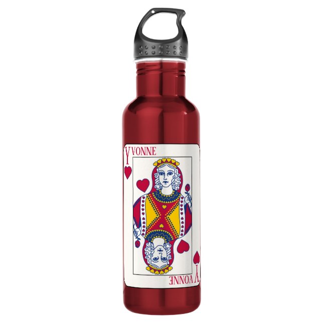 Queen of Hearts Individuelle Name Spielkarte Edelstahlflasche (Vorderseite)