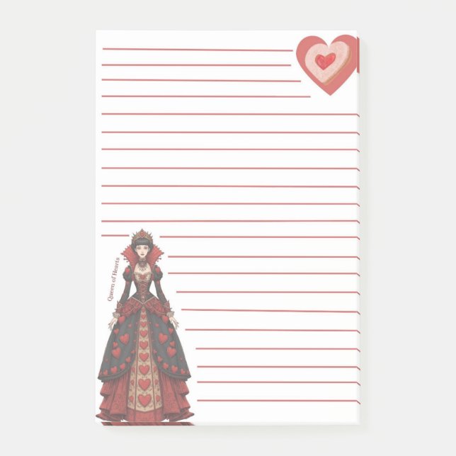 Queen of Hearts Lined Post-it Klebezettel (Vorderseite)
