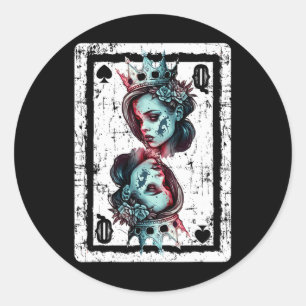 Queen of Spades Gothic Card Game Halloween Runder Aufkleber