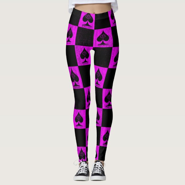 Queen of Spades Leggings Hot Pink Schachbretts QoS (Vorderseite)