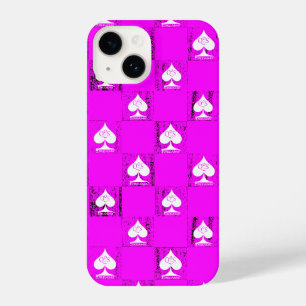 Queen of Spades Phone Case Pink White Schachbretts iPhone 14 Hülle