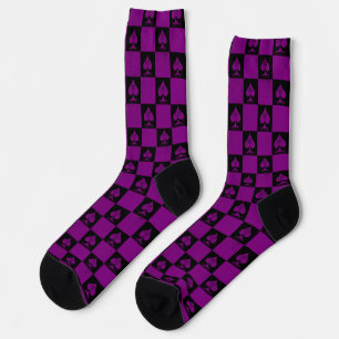 Queen of Spades Socks Dark Lila Checkerboard QoS Socken