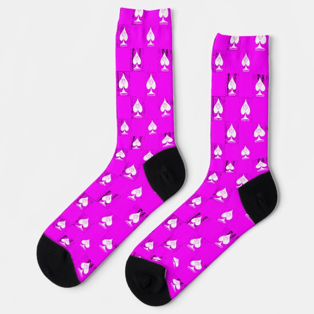 Queen of Spades Socks Hot Pink Checkerboard QoS Socken (Linkes Detail)