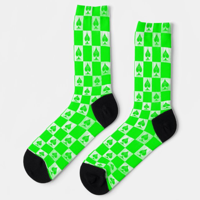 Queen of Spades Socks Niedlich Green Checkerboard  Socken (Linkes Detail)