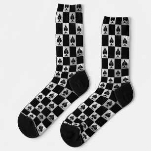 Queen of Spades Socks White Black Checkerboard QoS Socken