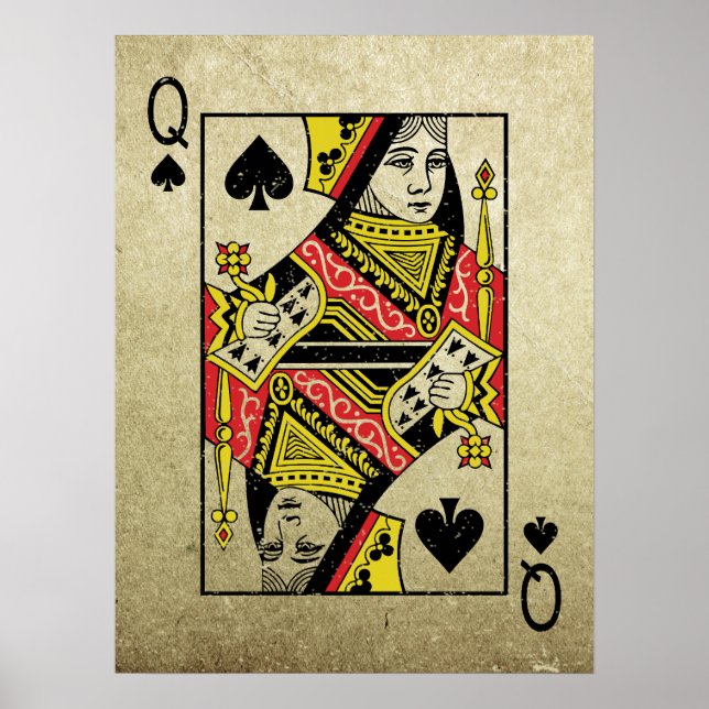 Queen of Spades Vintag Style Spielkarten Poster (Vorne)