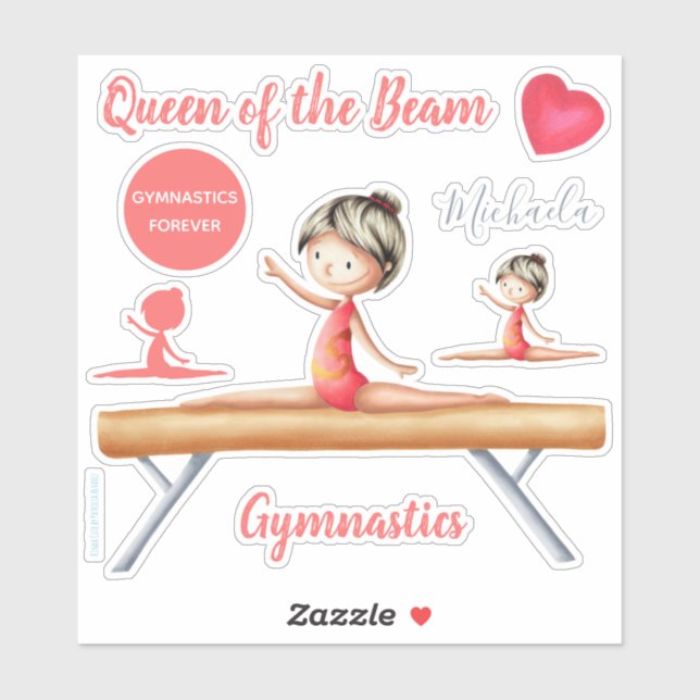 Queen of the Beam Gymnastics Girl Personalisiert Aufkleber (Blatt)