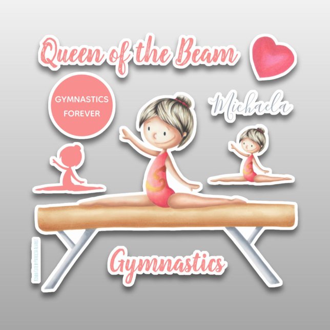 Queen of the Beam Gymnastics Girl Personalisiert Aufkleber (Von Creator hochgeladen)