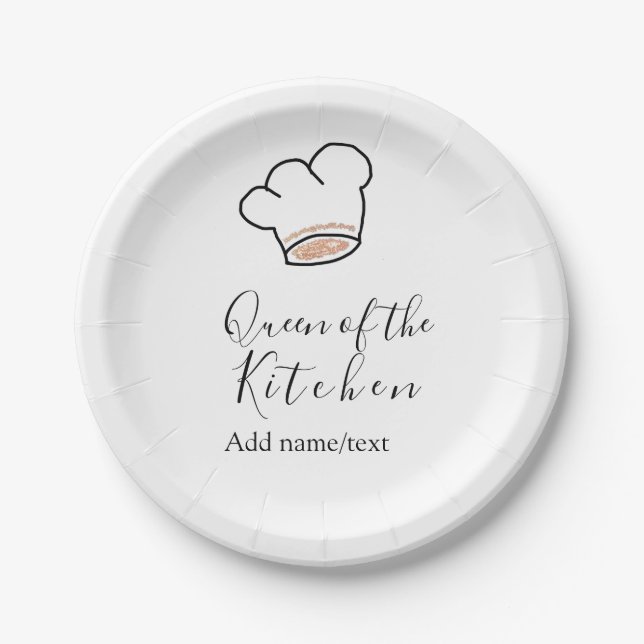 Queen of the kitchen chef cooking add name crown  pappteller (Vorderseite)