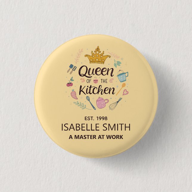 Queen of the Kitchen Custom Name Design Button (Vorderseite)
