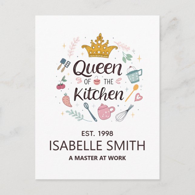Queen of the Kitchen Custom Name Design Postkarte (Vorderseite)