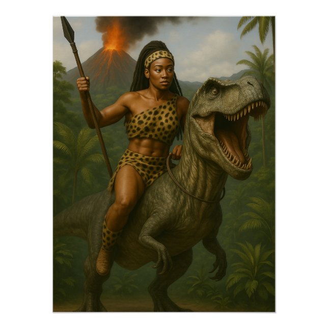 Queen of the Wild – Amazon Warrior on Dinosaur Poster (Vorderseite)